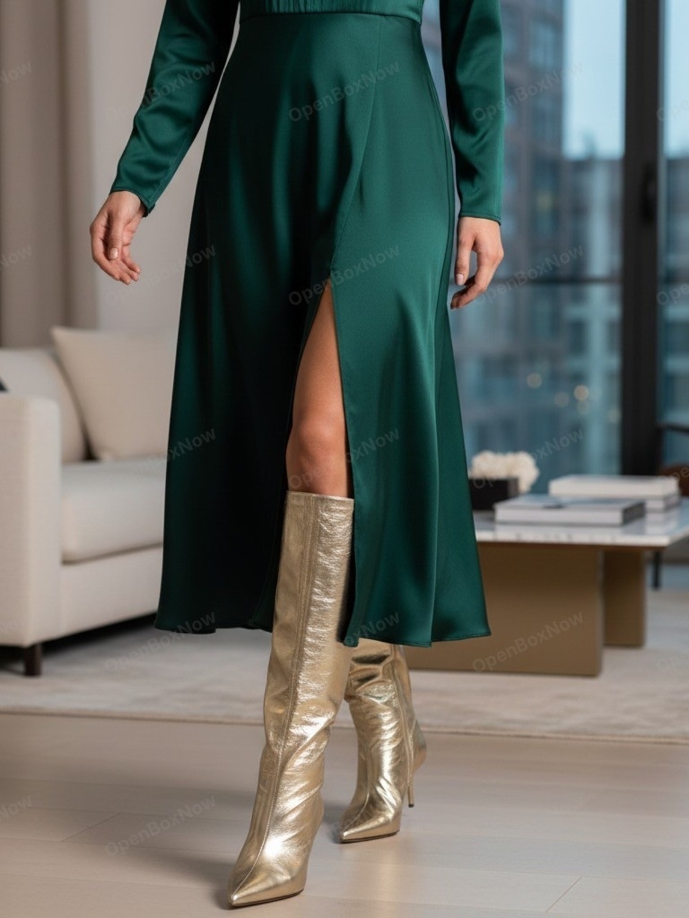 Arezzo Women's Gold Skye Low Stiletto Leather Calf Boots Women's Size 9B NWT